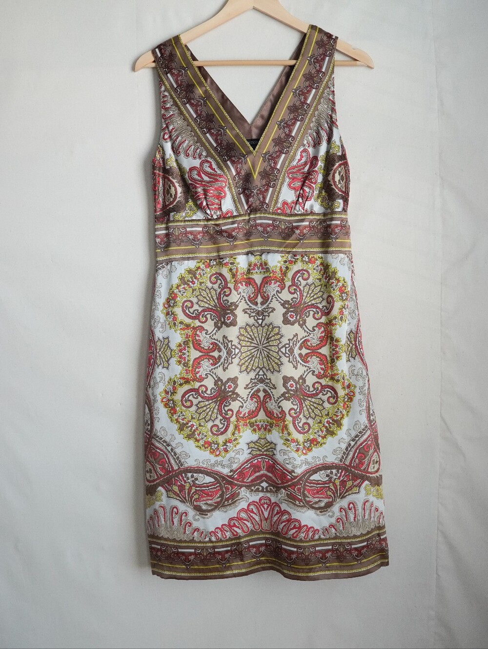 Nicole by Nicole Miller 100% Silk Paisley V Neck Midi Dress Size 8